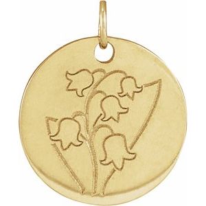 14K Yellow Lily of the Valley May Birth Flower Pendant