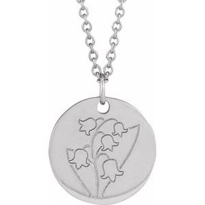 Sterling Silver Lily of the Valley May Birth Flower 16-18 Necklace