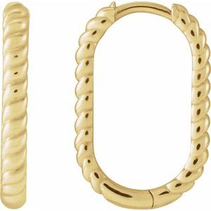 14K Yellow Elongated Oval 20 mm Rope Hoop Earrings