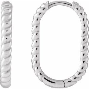 14K White Elongated Oval 20 mm Rope Hoop Earrings