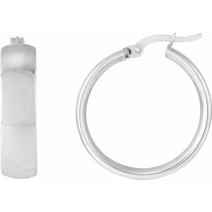 14K White 20 mm Tube Hoop Earrings