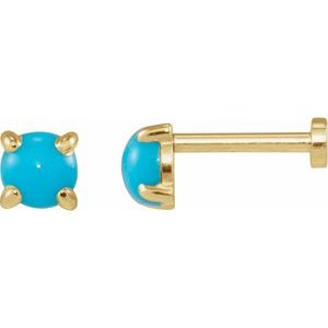 14K Yellow Cabochon Natural Turquoise Stud Earrings
