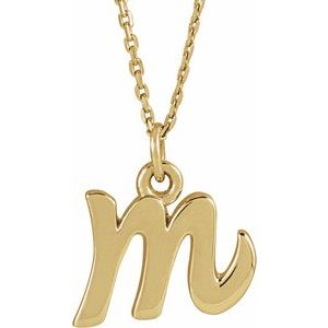 14K Yellow Petite Initial M 16 Necklace