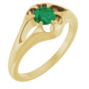 14K Yellow Natural Emerald Belcher Ring