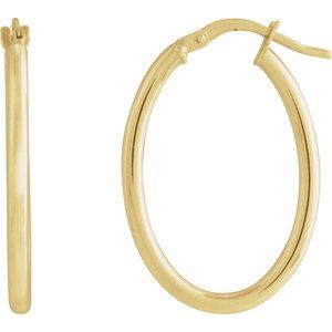 14K Yellow Elongated Oval Tube 28 mm Hoop Earrings