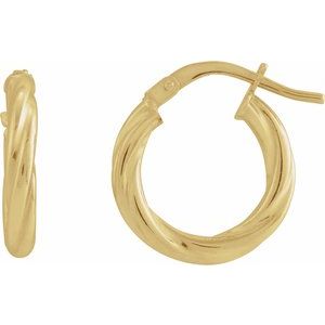 14K Yellow Twisted Tube 15 mm Hoop Earrings