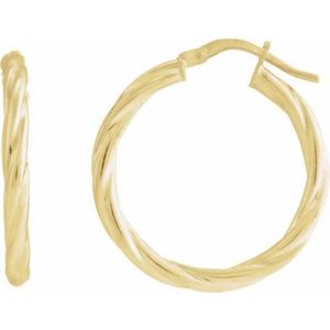 14K Yellow Twisted Tube 25 mm Hoop Earrings