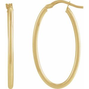 14K Yellow Elongated Oval Tube 41.5 mm Hoop Earrings