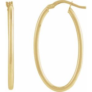 14K Yellow Elongated Oval Tube 34.3 mm Hoop Earrings