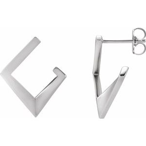 14K White Geometric Front-Back Hoop Earrings