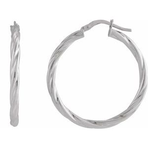 14K White Twisted Tube 30 mm Hoop Earrings