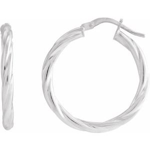 14K White Twisted Tube 25 mm Hoop Earrings