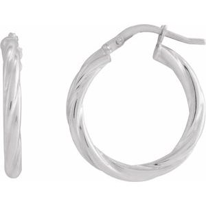 14K White Twisted Tube 20 mm Hoop Earrings
