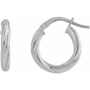 14K White Twisted Tube 15 mm Hoop Earrings