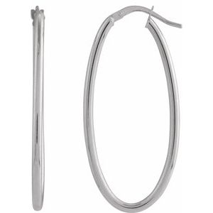 14K White Elongated Oval Tube 41.5 mm Hoop Earrings