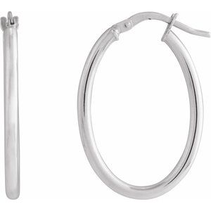 14K White Elongated Oval Tube 28 mm Hoop Earrings