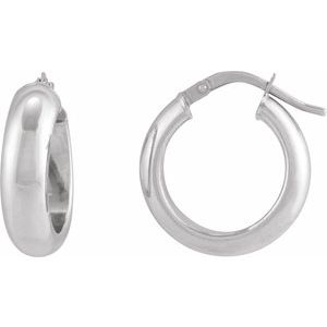 14K White Half-Round Tube 17 mm Hoop Earrings