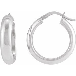 14K White Half-Round Tube 25 mm Hoop Earrings