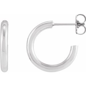 14K White Tube 13 mm Hoop Earrings