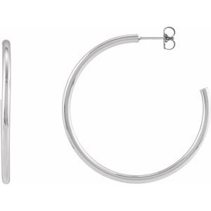14K White Tube 45 mm Hoop Earrings