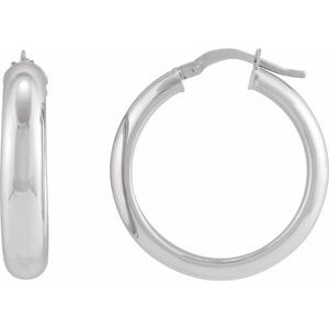 14K White Half-Round Tube 30 mm Hoop Earrings