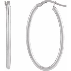 14K White Elongated Oval Tube 34.3 mm Hoop Earrings