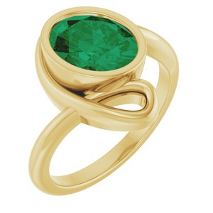 14K Yellow  Lab-Grown Emerald Ring