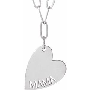 Sterling Silver Mama Heart 18 Necklace