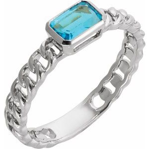 14K White Natural Sky Blue Topaz Ring