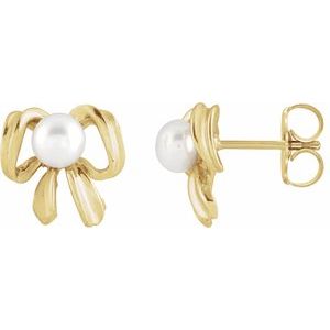 14K Yellow Cultured White Freshwater Pearl Earrings