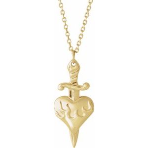 14K Yellow Heart & Dagger 16-18" Neckalce