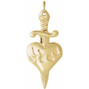 14K Yellow Heart & Dagger Pendant