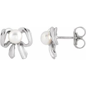 14K White Cultured White Freshwater Pearl Earrings