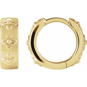 14K Yellow Floral Hinged 13.2 mm Hoop Earrings