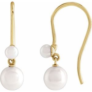 14K Yellow Cultured White Freshwater Pearl Earrings