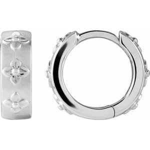 Sterling Silver Floral Hinged 13.2 mm Hoop Earrings