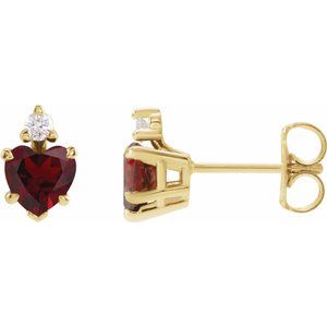 14K Yellow Natural Mozambique Garnet & .06 Natural Diamond Stud Earrings