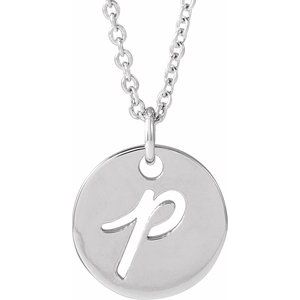 Sterling Silver Script Initial P 16-18 Necklace
