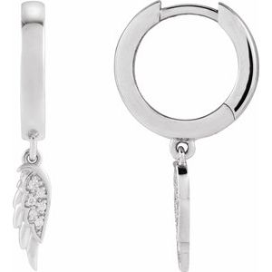 14K White .03 CTW Natural Diamond Angel Wing Hinged Hoop Earrings