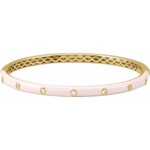 14K Yellow 1/5 CTW Natural Diamond & Pink Enamel 7 Bangle Bracelet