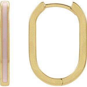 14K Yellow Pink Enamel 11.9 mm Hoop Earrings