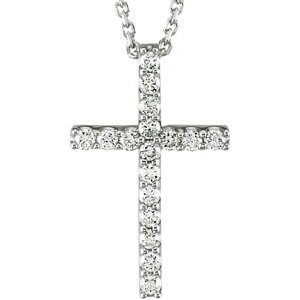 14K White 1/6 CTW Natural Diamond Petite Cross 18" Necklace