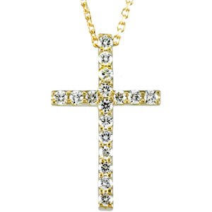 14K Yellow 1/4 CTW Natural Diamond Petite Cross 18 Necklace