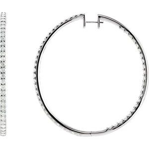 14K White 5 CTW Natural Diamond Inside-Outside 51 mm Hoop Earrings