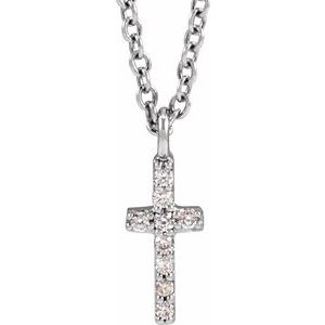 14K White .03 CTW Natural Diamond Cross 18" Necklace