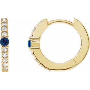 14K Yellow Lab-Grown Blue Sapphire & 1/8 CTW Natural Diamond 13.6 mm Hoop Earring