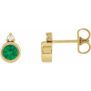 14K Yellow 4 mm Natural Emerald & .03 CTW Natural Diamond Earrings