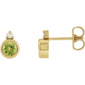 14K Yellow 4 mm Natural Peridot & .03 CTW Natural Diamond Earrings
