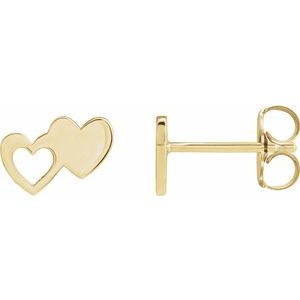 14K Yellow Double Heart Stud Earrings