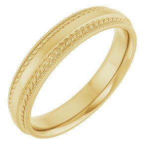 14K Yellow 4 mm Rope & Milgrain Stepped-Edge Comfort-Fit Half Round Band Size 7